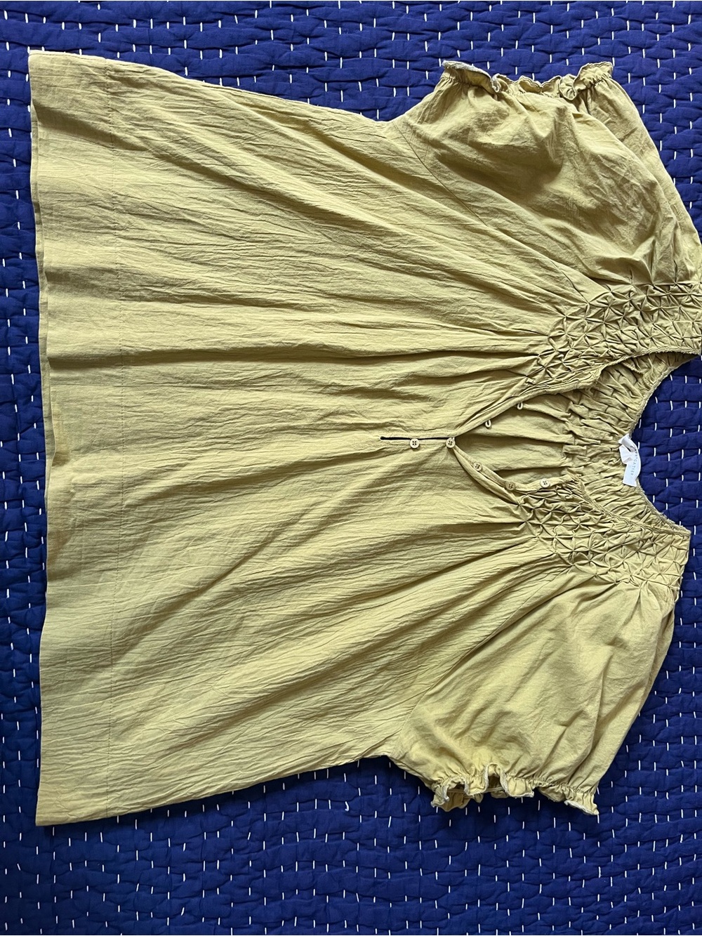 Grade & Gather Smocked Neck Olive Green Short Sleeve Blouse